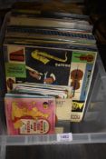 A box of Shellac records, predominantly classical an easy listening.