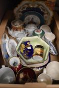 A Carlton Ware Rouge bowl, a Royal Doulton ,Mystic Dawn' pin dish, a Limoges trinket dish in green