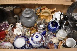 An Oriental inspired breakfast set including teapot, two cups and saucers, milk jug and tray, a