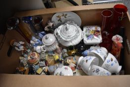 Five art glass vases and a small collection of animal studies etc.
