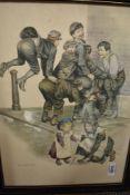 After Ronald Sydney Embleton (1930-1988, British), coloured prints, Four Edwardian themed
