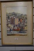 G.L Cook (20th Century, British), watercolour, A colourful harbour scene, possibly Cornwall, with