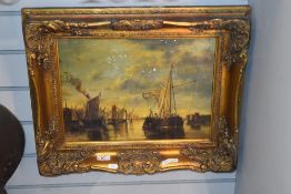 After Unknown Artist, colour print, A Dutch maritime scene depicting masted vessels in calm water,