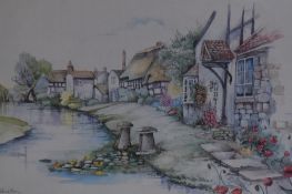 After Glenda Rae (20th Century, Irish), four coloured prints, 'Cottage By The River', and others
