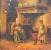 After Jan 'van den' Brink (1895-1966, Dutch), a coloured print, An interior scene, signed in print