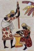Y. Ginther (20th Century), paint on tile, An ethnic study of African figures, signed to the lower