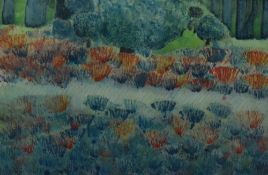 Artist Unknown, 20th Century, gouache, An abstract interpretation of a field with flowers, signed