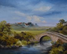 Artist Unknown (20th Century, British), an oil on board, A pastoral landscape depicting a stone