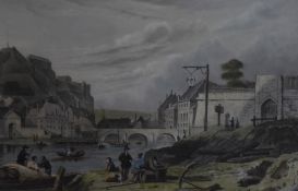 After John Shury (18th Century, British), two hand coloured engravings, A pair of continental scenes