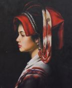 After Zhang Li (b.1958), print on canvas, Aini Girl, displayed within a gilt moulded picture