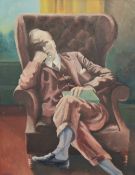 20th Century, British School, oil on board, 'Grandpop Bradshaw', an elderly gentleman asleep in a