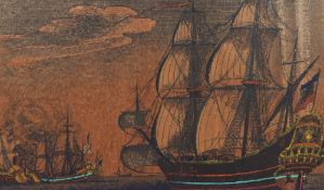 After Wenceslaus Hollar (1607-1677, Czechoslovakian), mixed media, 'Naves Bellica Hollandicae', a
