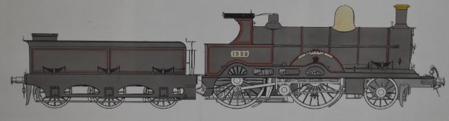 A carriage style framed Pen & Ink Watercolour by R Johnson, 2-4-0 Adriatic 1309 Loco & Tender in