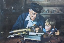 After David Shepherd (1931-2017), a lithograph print, 'Grandpa's Workshop', of model railway