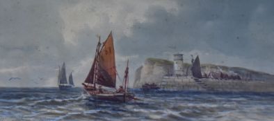 M. Goodman (19th/20th Century, British), watercolour and gouache, Fishing boats sailing by a harbour