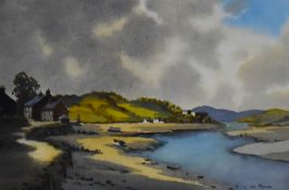 Ebenezer John Woods Prior (20th Century, British), a watercolour, A sunlit estuary scene with