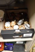 A selection of miniature porcelain dolls teawares, together with moulded plastic and wooden dolls