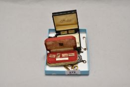 A pair of gold coloured and enamelled cockerel cufflinks, two pairs of early 20th Century gold