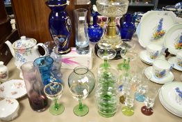 An early 20th Century cobalt blue Czechoslovakian glass vase, an amethyst coloured Caithness glass