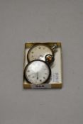 Two military pocket watches in silver coloured cases, one stamped with the Broad Arrow mark to the