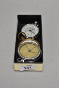 A Fairfax chrome plated pocket watch, a Services Army pocket watch, and a Superior Centre Seconds