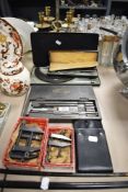An assorted collection of cased engineering instruments, to include Starrett clamps, a micrometer