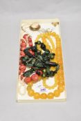 A tray of decorative jewellery, necklaces, and brooches, to include a synthetic pearl necklace, a