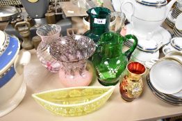 A selection of assorted glassware, to comprise a 19th/20th Century etched green glass jug, a Mary