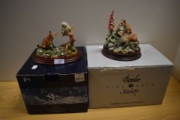 Two Border Fine Arts studies, Fox cub and owlet B0207 and summer fun S0C4.