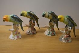 Four Beswick animal studies of Parakeets no. 930, one being overpainted and one being AF.