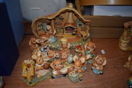 A selection of hand-painted stonecraft Pendelfin rabbit figures, of typical anthropomorphic