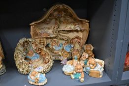 A group of hand-painted Stonecraft Pendelfin rabbit 'Bedtime' figures, of typical anthropamorphic