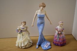 Three Royal Doulton Figure studies including Bridesmaid HN2148, Little Bridesmaid HN1433 and Lady