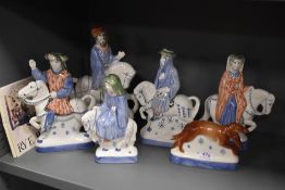 Six vintage Rye Pottery figure studies from the Canterbury tales The Guardsman, The Guardsmans Wife,