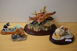 Four Border Fine Arts studies, Terrier pup and mouse, fox cub and hedgehog, wash day A0193 and