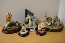 A Selection of Border Fine Arts studies and one similar Blue tit study, comprising; tawny owl on