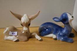 Two vintage Szeiler studio pottery studies, Fawn in blue colour way and donkey in beige and white.