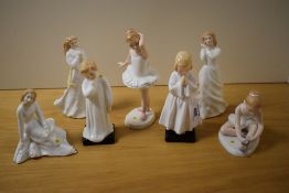 Seven Royal Doulton Figure studies including Across the Miles HN3934, Swet Dreams Hn3394, Little