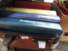 9 WORLD & COMMONWEALTH STAMP COLLECTIONS IN OLD SUITCASE, NZ, GB WORLD ETC Suitcase with 9 large