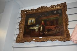 Professor Charles G. Hards (fl.1883-1891) oil on canvas, 19th century interior scene with child