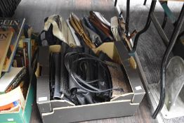 Two boxes of ladies modern and retro handbags, including leather.