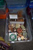A miscellany of items to include ashtrays, oriental vases, Victorian beaded evening bag, carved