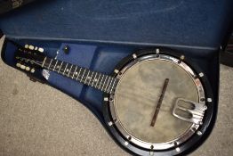A vintage banjo mandolin, with case