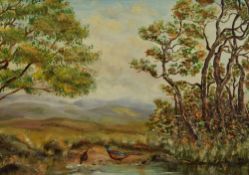 M. Leeming (20th Century, British), oil on canvas, Pheasants drinking within a woodland setting,