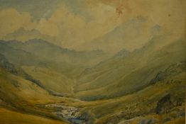 J.M Nelson (19th/20th Century, British), watercolour, The upper reaches of a mountainous valley,