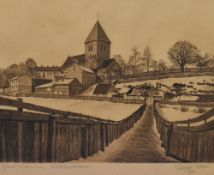 Norwegian School, early 20th Century, a monochrome etching, 'Kjaerlighetsstien, Telthusbakken',