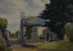J.H. Meadowcroft (20th Century, British), a watercolour, 'Red Farmhouse, Yealand, Redmayne',