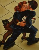 Graham McKean (b.1962), a coloured print, 'Power Suits of Pinstripes', signed to the lower right,