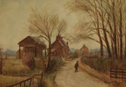 Albert Pinkham Ryder (1847-1917), watercolour, An autumnal landscape depicting a lone figure walking