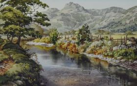 *Local Interest - After Judy Boyes (b.1943, British), a coloured print, 'The riverside path to